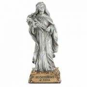 4 1/2 inch Saint Catherine Of Siena Pewter Statue On Base