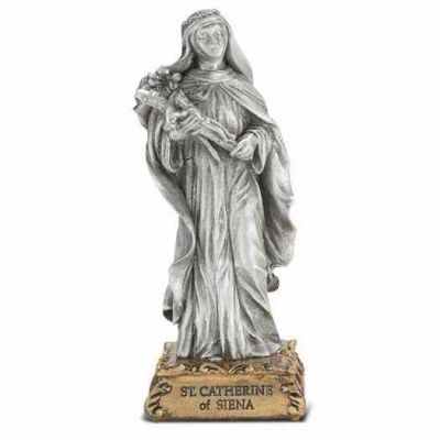 4 1/2 inch Saint Catherine Of Siena Pewter Statue On Base - 846218070677 - 1799-416