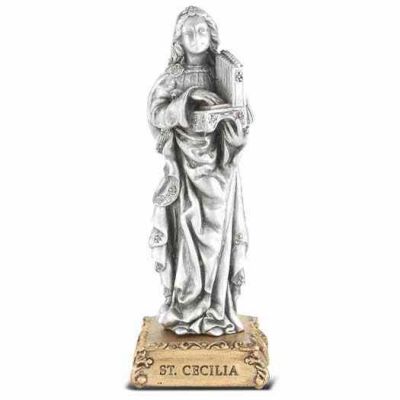 4 1/2 inch Saint Cecilia Pewter Statue On Base - 846218070684 - 1799-420