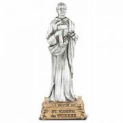 4 1/2 inch Saint Joseph The Worker Pewter Statue On Base