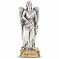 4 1/2 inch Saint Raphael Pewter Statue On Base