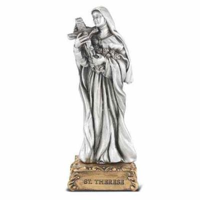 4 1/2 inch Saint Therese Pewter Statue On Base - 846218070653 - 1799-340
