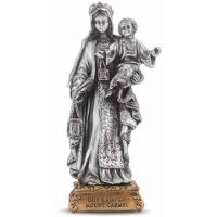 4 1/2" Our Lady Of Mt. Carmel Pewter Statue On Base