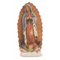 4" O.l. Of Guadalupe Hand Painted Solid Resin Statue -