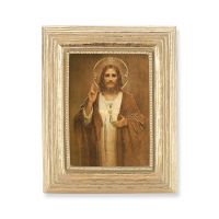 Sacred Heart Of Jesus Gold Stamped Print In Gold Frame
