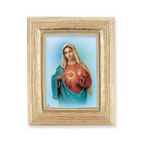 Immaculate Heart Of Mary Gold Stamped Print In Gold Frame -