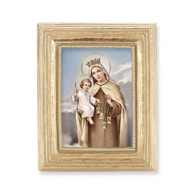 Our Lady of Mount Carmel Gold Stamped Print In Gold Frame 2Pk -  - 450G-257