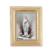 Our Lady of Lourdes Gold Stamped Print In Gold Frame
