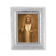 Sacred Heart Of Jesus Gold Stamped Print In Silver Frame - (Pack / 2)
