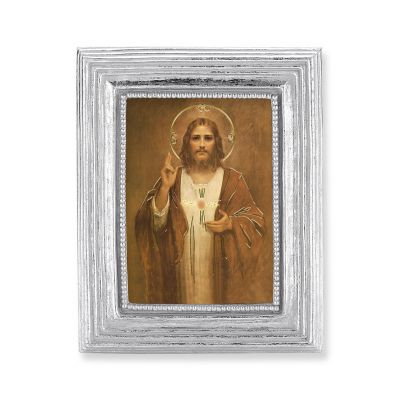 Sacred Heart Of Jesus Gold Stamped Print In Silver Frame - (Pack / 2) -  - 450S-109