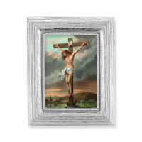 Crucifixion Gold Stamped Print In Silver Frame