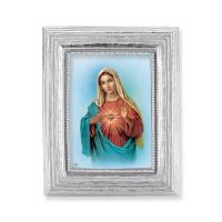 Immaculate Heart Of Mary Gold Stamped Print In Silver Frame -