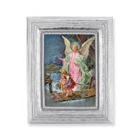 Guardian Angel Gold Stamped Print In Silver Frame