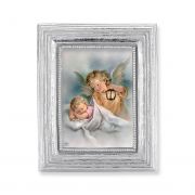 Guardian Angel Gold Stamped Print In Silver Frame -