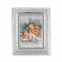 Guardian Angel Gold Stamped Print In Silver Frame -