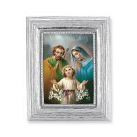 Holy Family Gold Stamped Print In Silver Frame