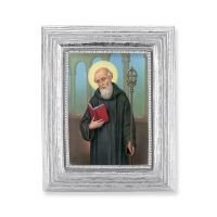 St. Benedict Gold Stamped Print In Silver Frame