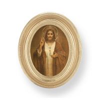 Sacred Heart Of Jesus Gold Stamped Print /Oval Gold Leaf Frame - 2 Pk