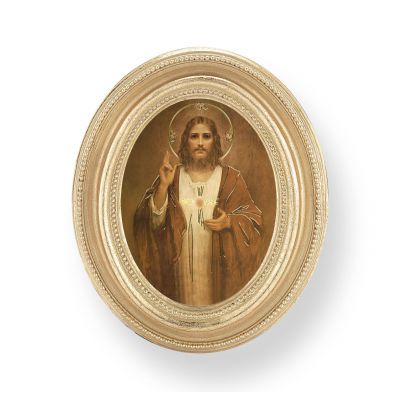 Sacred Heart Of Jesus Gold Stamped Print /Oval Gold Leaf Frame - 2 Pk -  - 451G-109