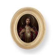Sacred Heart Of Jesus Gold Stamped Print In Oval Gold Leaf Frame -2Pk