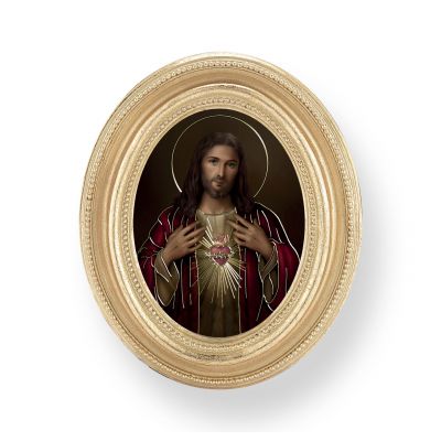 Sacred Heart Of Jesus Gold Stamped Print In Oval Gold Leaf Frame -2Pk -  - 451G-115