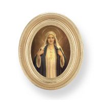 Immaculate Heart Of Mary Gold Print In Oval Gold Leaf Frame
