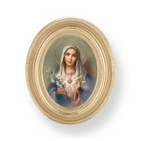 Immaculate Heart Of Mary Gold Print In Oval Gold Leaf Frame 2-Pk