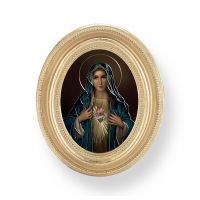 Immaculate Heart Of Mary Gold Print In Oval Gold Leaf Frame 2/Pk