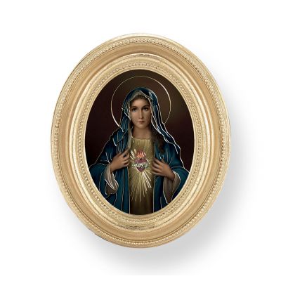 Immaculate Heart Of Mary Gold Print In Oval Gold Leaf Frame 2/Pk -  - 451G-215