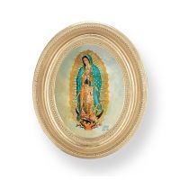 O.l Of Guadalupe Gold Stamped Print In Oval Gold Leaf Frame -