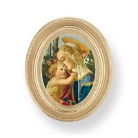 Madonna & Child Gold Stamped Print In Oval Gold Leaf Frame -