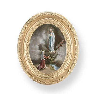 Our Lady of Lourdes Gold Stamped Print In Oval Gold Leaf Frame - 2Pk -  - 451G-252