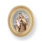 Our Lady of Mt. Carmel Gold Stamped Print In Oval Gold Frame -