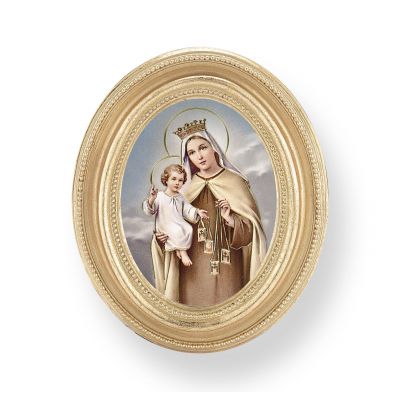 Our Lady of Mt. Carmel Gold Stamped Print In Oval Gold Frame - 2Pk -  - 451G-257