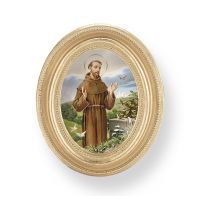 St. Francis Gold Stamped Print In Oval Gold Leaf Frame