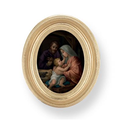 Holy Family Gold Stamped Print In Oval Gold Leaf Frame  - 2Pk -  - 451G-363