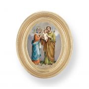 Holy Family Gold Stamped Print In Oval Gold Leaf Frame