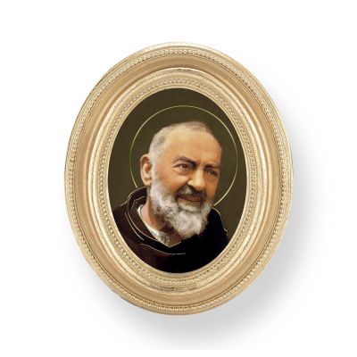 St. Pio Gold Stamped Print In Oval Gold Leaf Frame - (Pack Of 2) -  - 451G-523