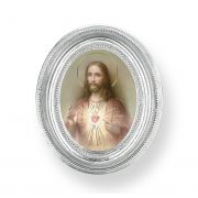 Sacred Heart Of Jesus Gold Stamped Print /Oval Silver Leaf Frame 2/Pk