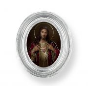 Sacred Heart Of Jesus Gold Stamped Print In Oval Silver Leaf Frame 2Pk