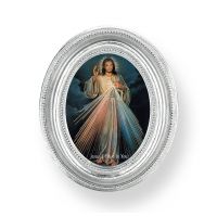 Divine Mercy Gold Stamped Print In Oval Silver Leaf Frame -