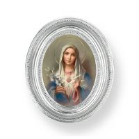 Immaculate Heart Of Mary Gold Print In Oval Silver Leaf Frame 2-Pk