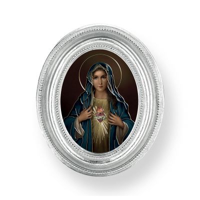 Immaculate Heart Of Mary Gold Print In Oval Silver Leaf Frame 2Pk -  - 451S-215