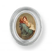 Madonna Of The Street Gold Stamped Print In Oval Silver Leaf Frame