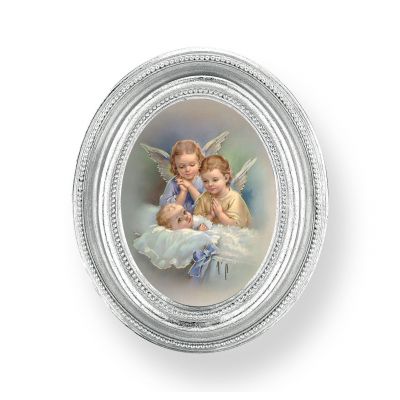 Guardian Angels Gold Stamped Print In Oval Silver Leaf Frame - 2Pk -  - 451S-351