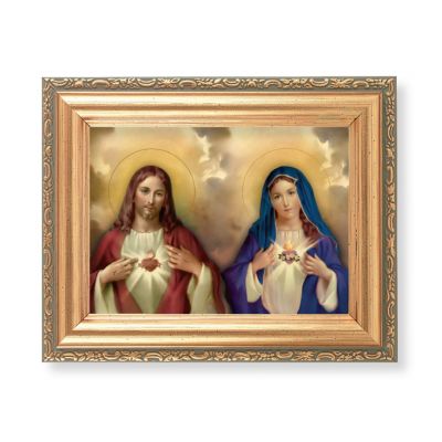 The Sacred Hearts Italian Lithograph w/Antique Gold Frame (2 Pack) - 846218085435 - 461-198