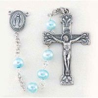 4mm Light Blue Fresh Water Round Pearl Bead First Communion Rosary