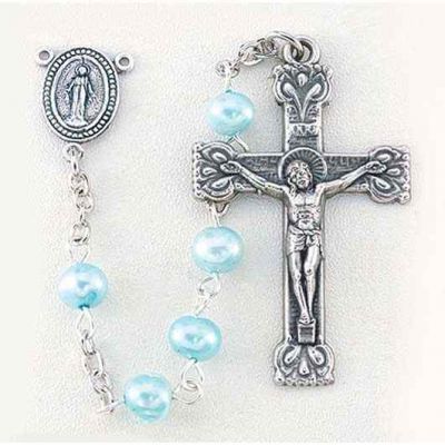 4mm Light Blue Fresh Water Round Pearl Bead First Communion Rosary - 846218040755 - 251LB