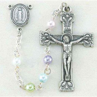 4mm Multi-Color Imitation Pearl Bead First Communion Rosary - 846218040540 - 254MC