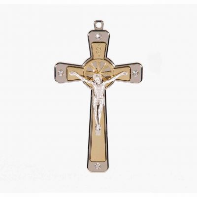 5" Two Tone Nickel Cross With Clear Crystal Stone -  - 2161CR
